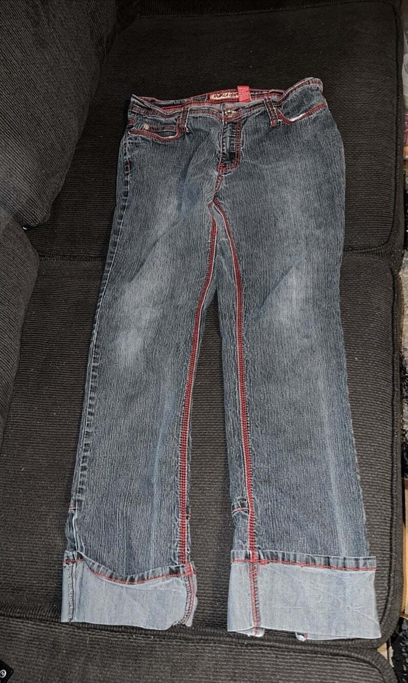 Vanilla Star Jeans Size 15 Jeans Red Lining Dark Faded Y2K Slit In Ankle Back